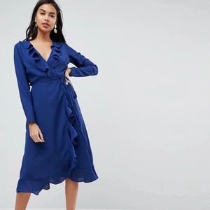 ASOS Blue Wrap Ruffle Dress